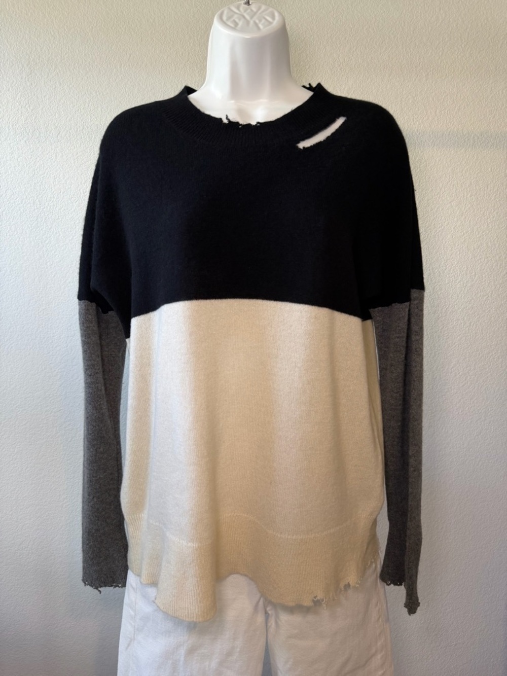 RtA Cashmere Distressed Color Block Sweater